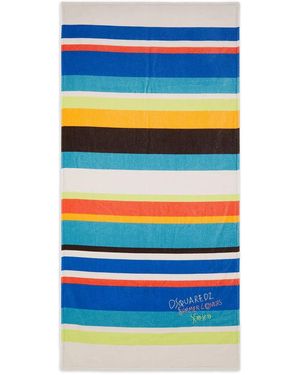DSquared² Summer Lovers Sunset Striped-Embroidered Towel - Blue