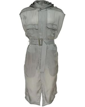 Rick Owens Tower Hooded Belted Coat - Grey
