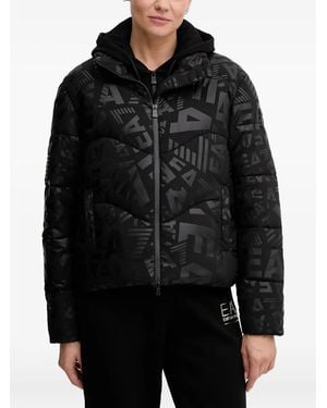 EA7 Monogram-Print Puffer Jacket - Black