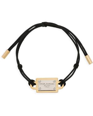 Dolce & Gabbana Bracciale Con Cordoncino E Targhetta Logata - Nero