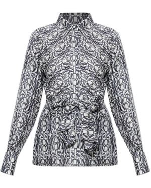 Max Mara Monogram-Print Tie-Waist Blouse - Grey