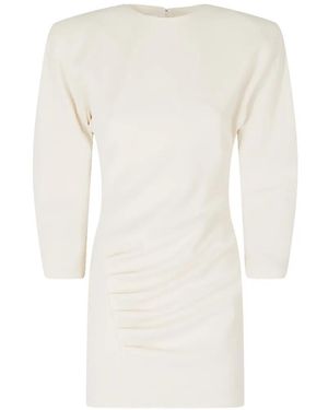 ANDAMANE Ruched Shoulder-Pad Mini Dress - White