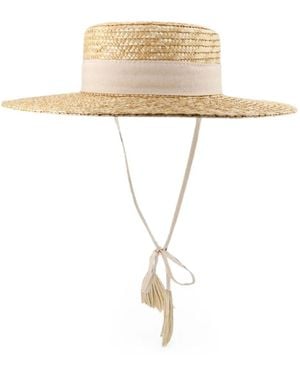 LAVI COUTURE Tassel-Detail Interwoven Sun Hat - White