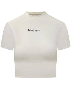 Palm Angels Logo-Embroidered Cropped T-Shirt - Bianco