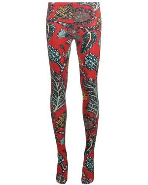 La DoubleJ Mid-Waist Leaf-Print Tights - Red