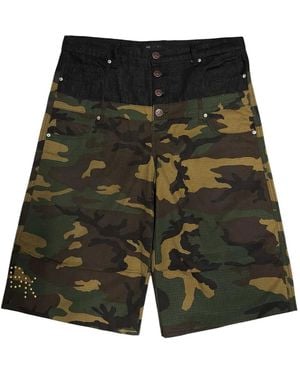 Boredom Kills Double-Waisted Camouflage-Print Shorts - Green