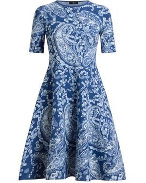 Etro Jacquard Knee-Length Dress With Floral Paisley Motif - Blue