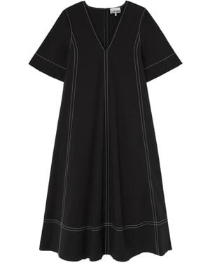 Ganni V-Neck Stitched Dress - Black