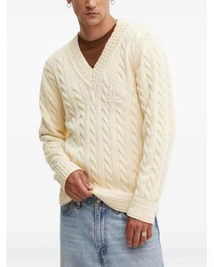 HUGO Cable-Knit V-Neck Jumper - White