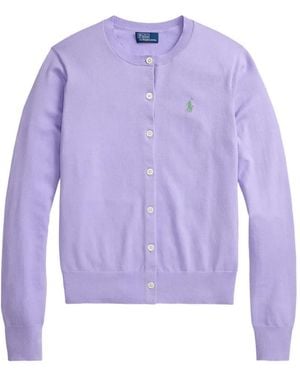 Polo Ralph Lauren Embroidered-Logo Cardigan - Purple