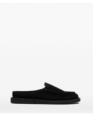 Referenc Suede Square Toe Slides - Black