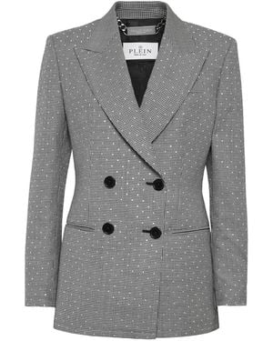 Philipp Plein Blazer Regular Fit Pied De Poule - Grey