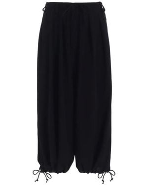 Yohji Yamamoto Drawstring-Hem Pleated Trousers - Black