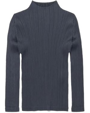 Pleats Please Issey Miyake Top Plissettato A Collo Alto - Blu