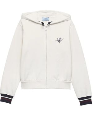 Prada Cotton Fleece Zipper Hoodie - White