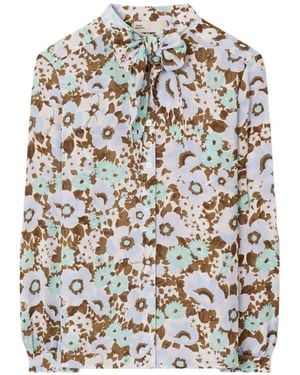 Tory Burch Printed Viscose Bow Blouse - White