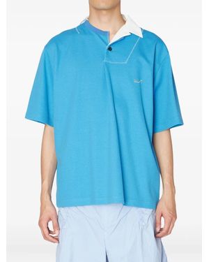 Kolor Contrast-Collar Short-Sleeve Polo Shirt - Blue
