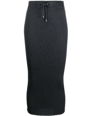 Brunello Cucinelli Ribbed-Knit Midi Skirt - Black