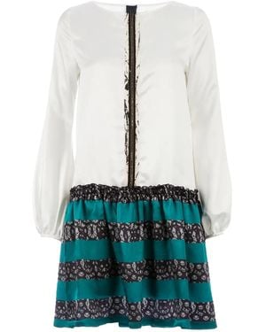 Twisty Parallel Universe Contrast Shirt Dress - White