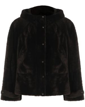 Brunello Cucinelli Hooded Shearling Jacket - Black