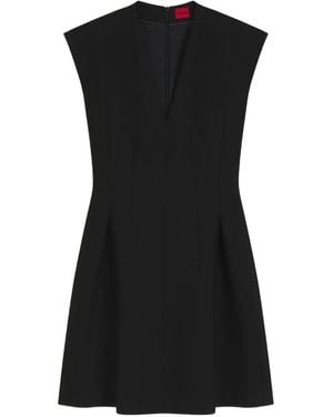 HUGO Kaytra Cap-Sleeve Dress With Pleat Details - Black