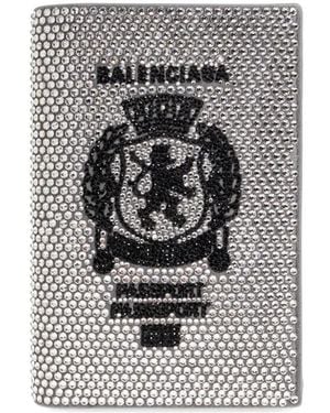 Balenciaga Embellished Passport Calfskin Cardholder - Grey