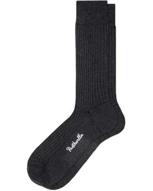 Pantherella Vale Ribbed-Knit Socks - Black