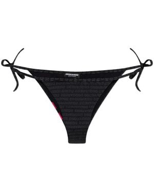 DSquared² Logo-Print Side-Tie Bikini Bottoms - Black