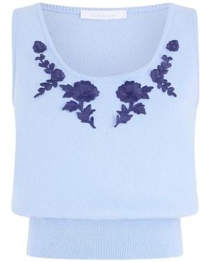 Rabanne Floral-Embroidery Tank Top - Blue