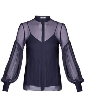 Erdem Sheer Blouson-Sleeve Blouse - Blue