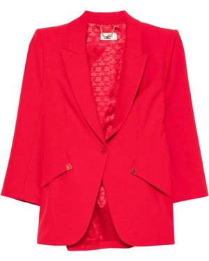 Elisabetta Franchi Logo-Plaque Blazer And Straight-Leg Pants Suit - Red