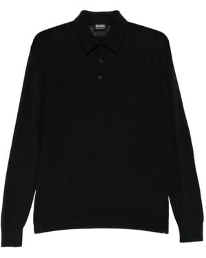 ZEGNA Long Sleeve Polo Shirt - Black