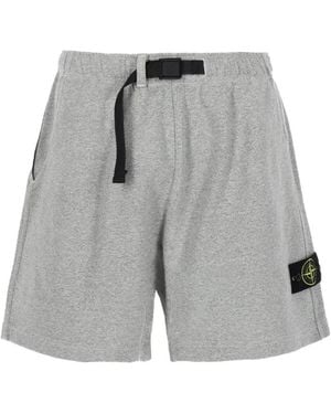 Stone Island Compass-Patch Buckled Shorts - Grey