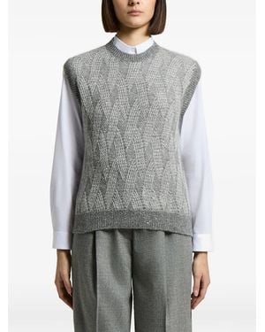 Peserico Sequin-Embellished Open-Knit Vest - Gray