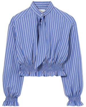 Claudie Pierlot Striped Poplin Tie-Neck Top - Blue
