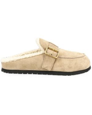 Prada Mules À Doublure Lainée Et Boucle - Blanc