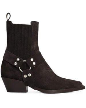 Bibi Lou Harness-Detail Suede Cowboy Boots - Black