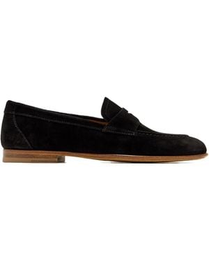 Magnanni Suede-Leather Penny Loafers - Black