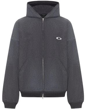 Balenciaga Embroidered-Logo Hoodie - Grey