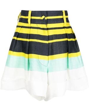 Bambah Striped High-Waisted Shorts - Yellow