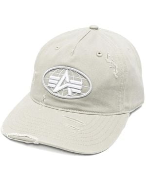 Alpha Industries Logo-Patch Distressed Hat - White