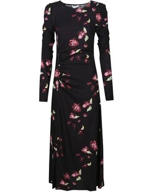 Mar De Margaritas Floral-Print Puff-Sleeve Dress - Black