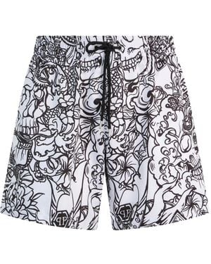 Philipp Plein Short À Taille Élastique - Blanc