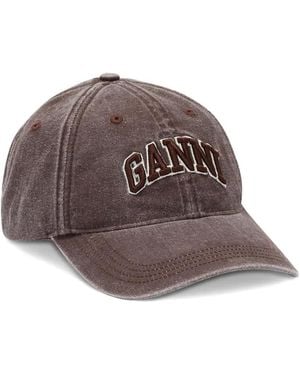 Ganni Washed Canvas Cap - Brown