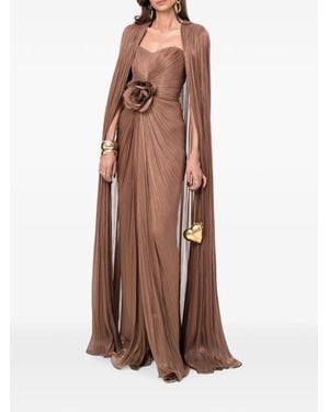 Ana Radu Floral-Detail Pleated Maxi Dress - Brown