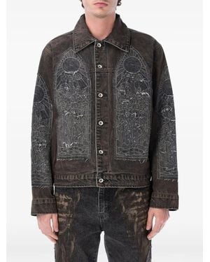 Who Decides War Distressed-Jeansjacke Mit Cathedral-Patch - Schwarz
