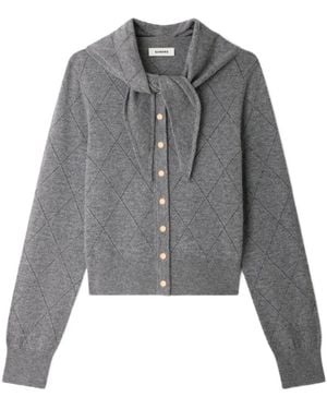 Sandro Pointelle Knit Cardigan - Grey