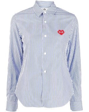 Comme des Garçons Logo-Patch Striped Shirt - Blue