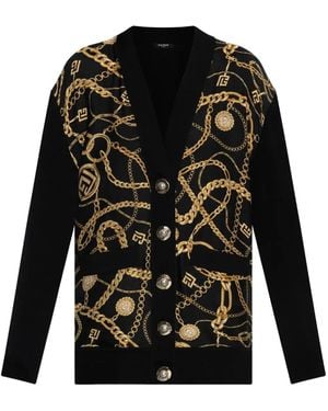 Balmain Cárdigan con cadena estampada - Negro
