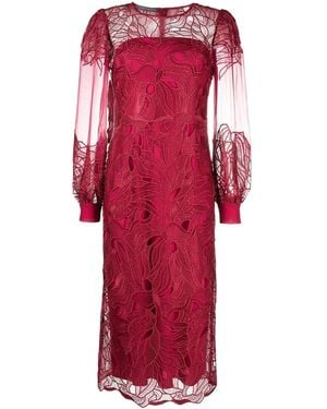 Alberta Ferretti Lace-Overlay Midi Dress - Red